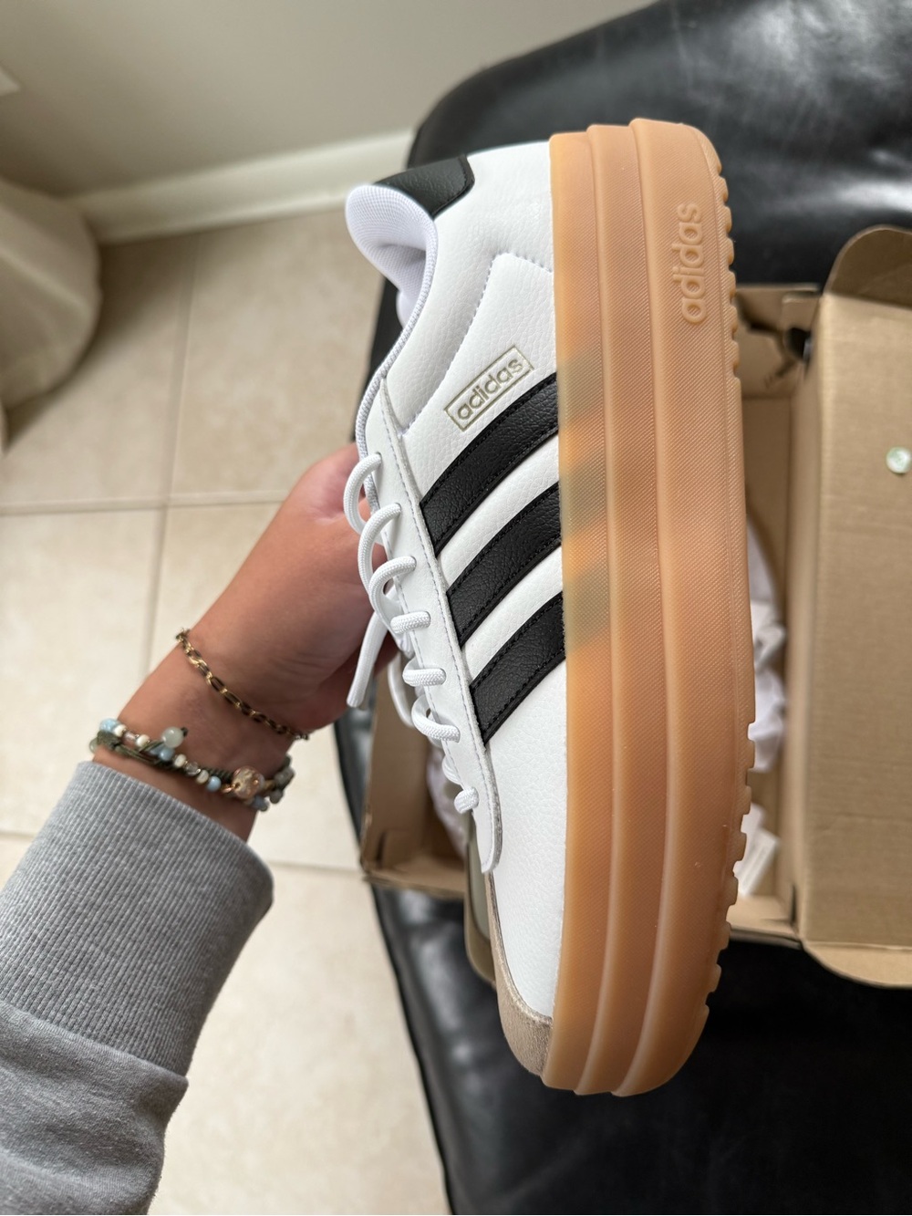 adidas White and Black VL Court Bold Sneakers - Picture 3 of 9